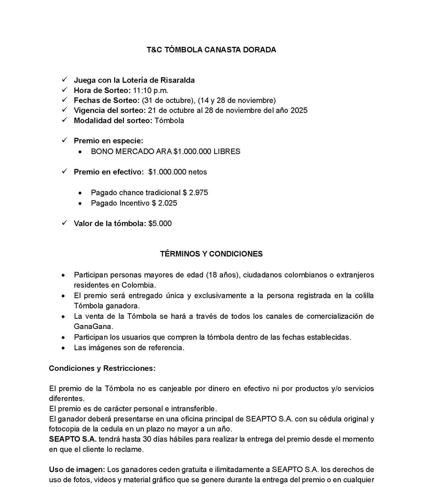 TC TÓMBOLA CANASTA DORADA Página 1