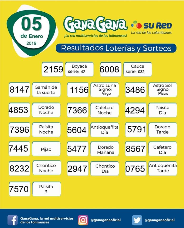 resultado y loterias 05 01 2019